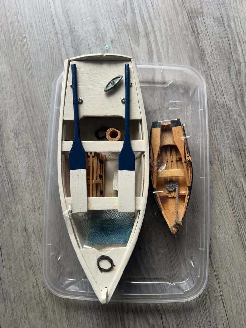 Set of 2 hand painted Decorative Wooden Nautical Rowboat Models